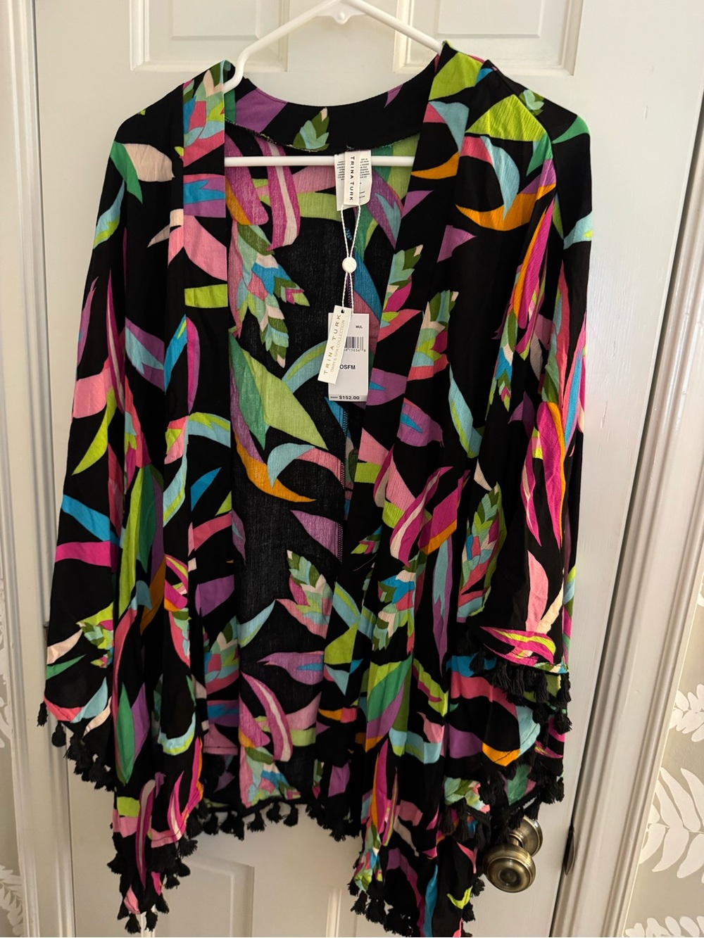 Trina Turk Multicolor Floral Print Kimono coverup- Black, Pink, Blue, Green